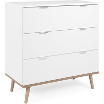 Commode Göteborg - 3 tiroirs - Décor chene sonoma Blanc - Scandinave