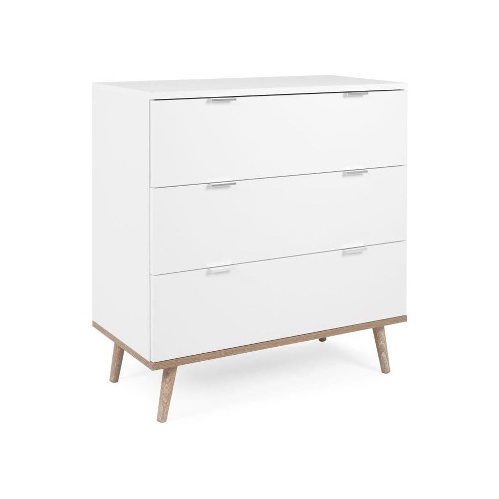 Commode Göteborg - 3 tiroirs - Décor chene sonoma Blanc - Scandinave