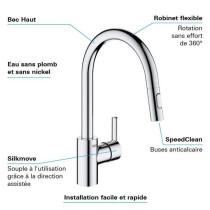 GROHE Robinet de cuisine évier Feel, douchette extractible, rotation