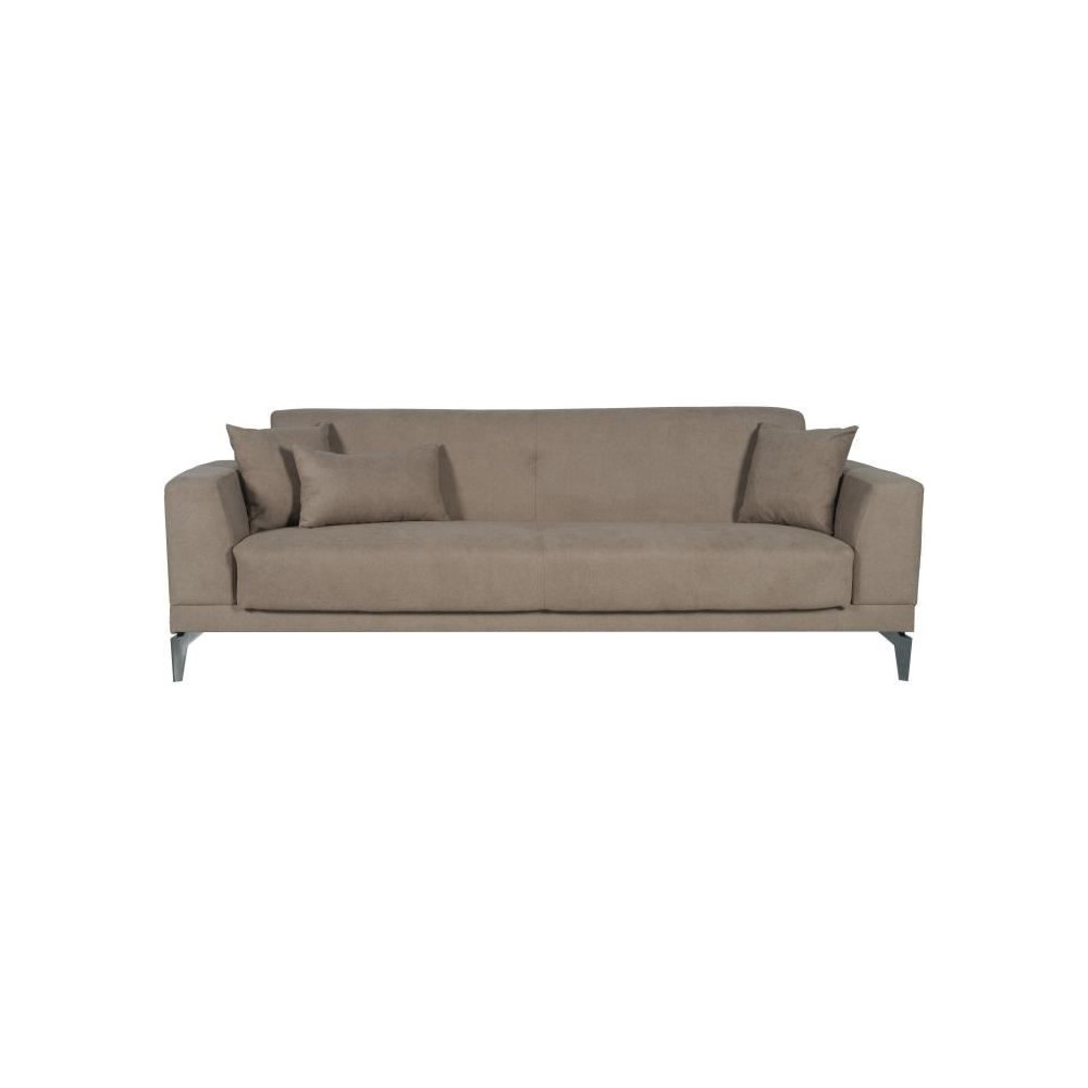 Canapé convertible 3 places - HENRY - Tissu marron - 3 coussins - cof