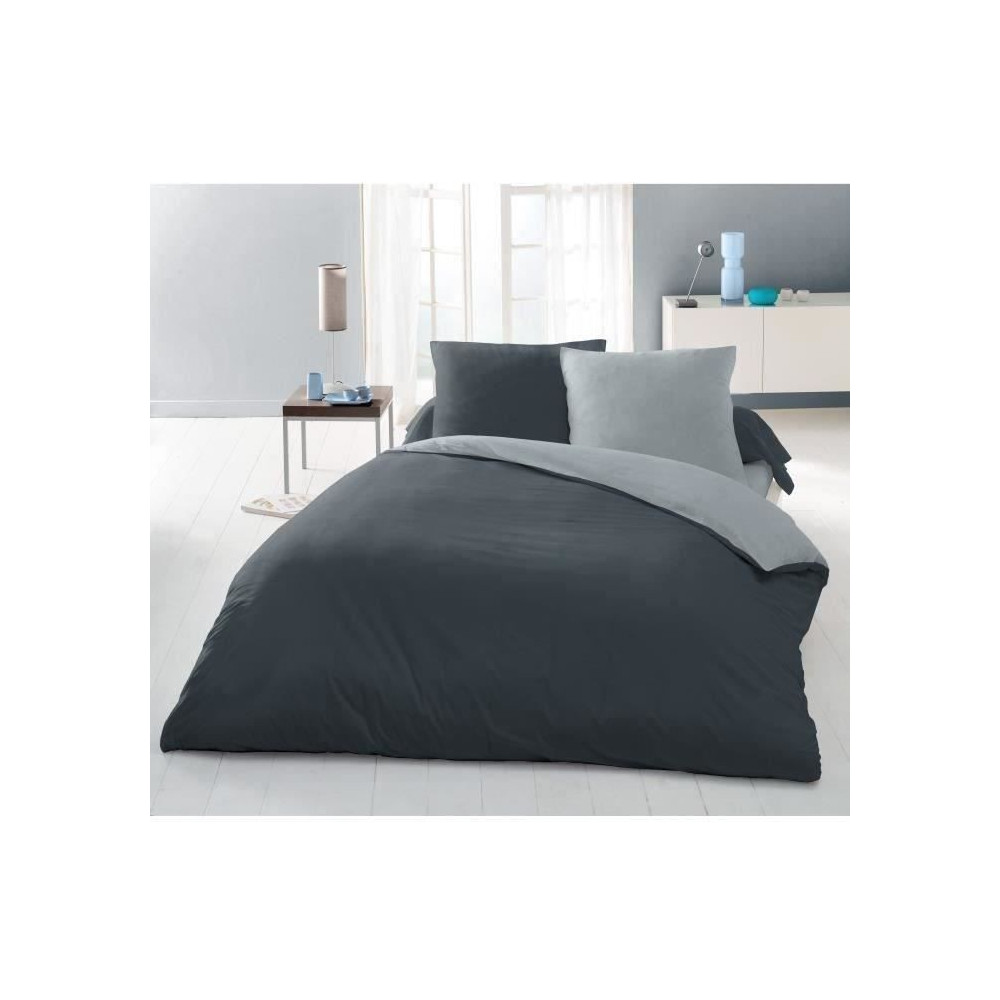 Parure housse de couette 2 personnes - 240x260 cm - 100% Coton - Bicol