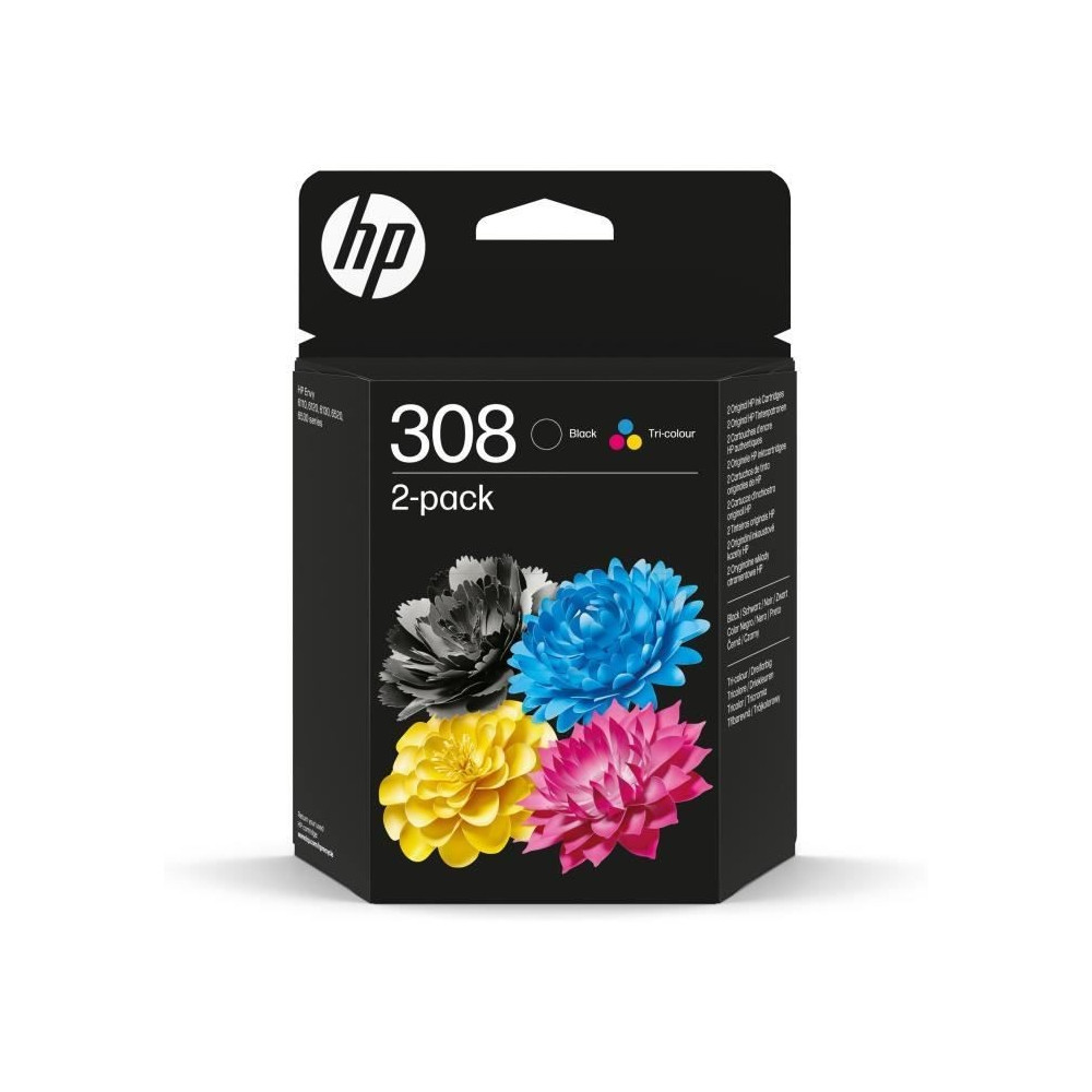 Pack de 2 cartouches d'encre HP 308 authentiques noire et tricolore (6