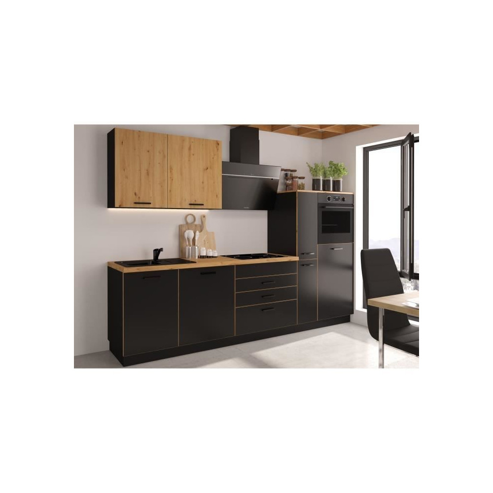 Cuisine complete AYA - Décor noir - L 280 x P 60 x H 214 cm - Plan de