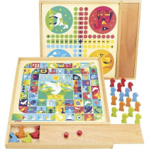JEUJURA Jeux de l'oie et petits chevaux - Plateau avec plumier en bois