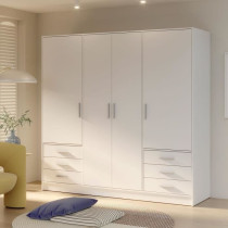 Armoire 4 portes battantes + 6 tiroirs - Bois aggloméré - Blanc mat