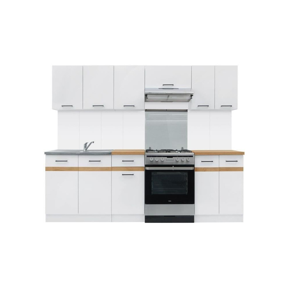 JUNONA Cuisine complete 240cm - 7 élements - Plan de travail inclus -