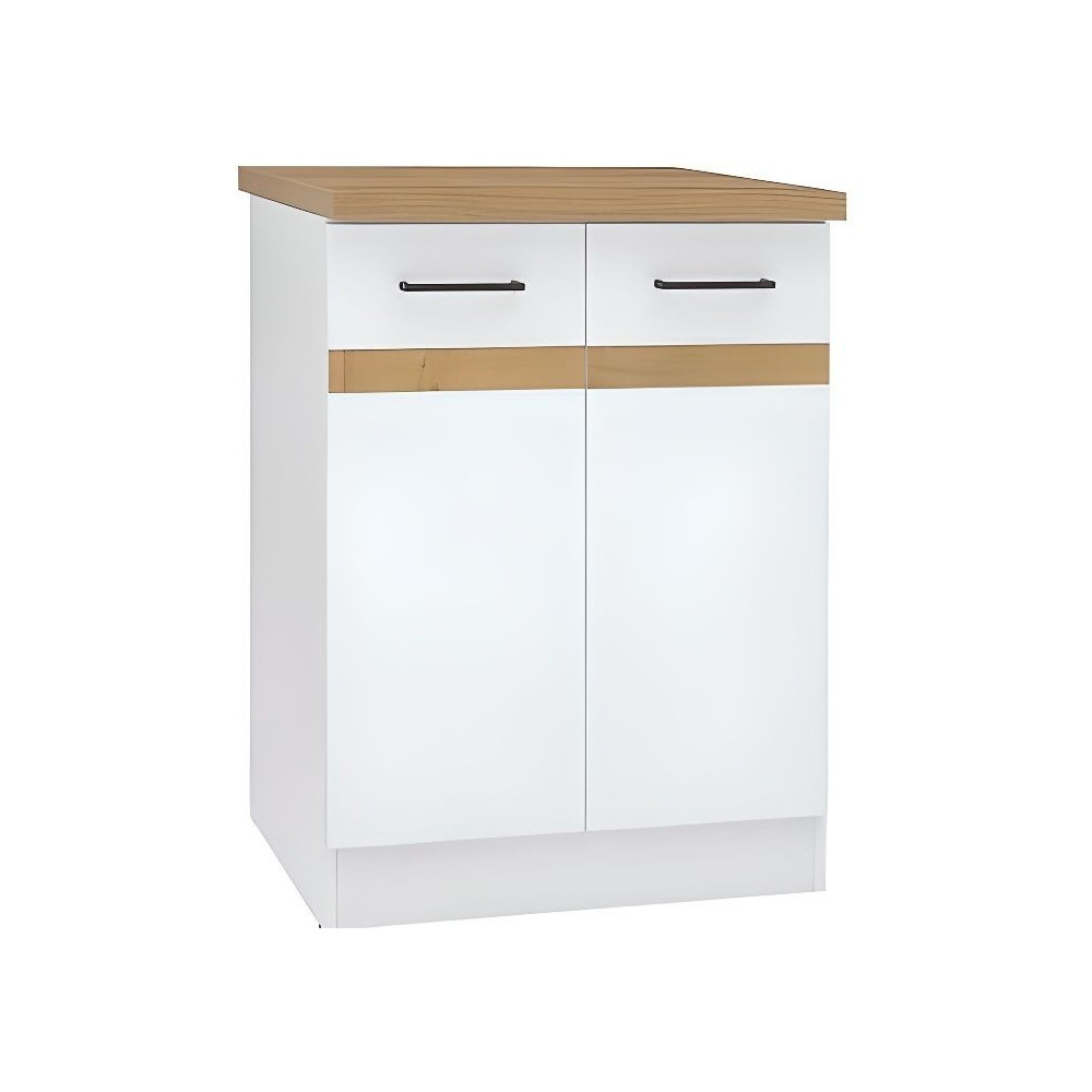 JUNONA Meuble bas de cuisine 60 cm - 2 Portes - Plan de travail - Blan