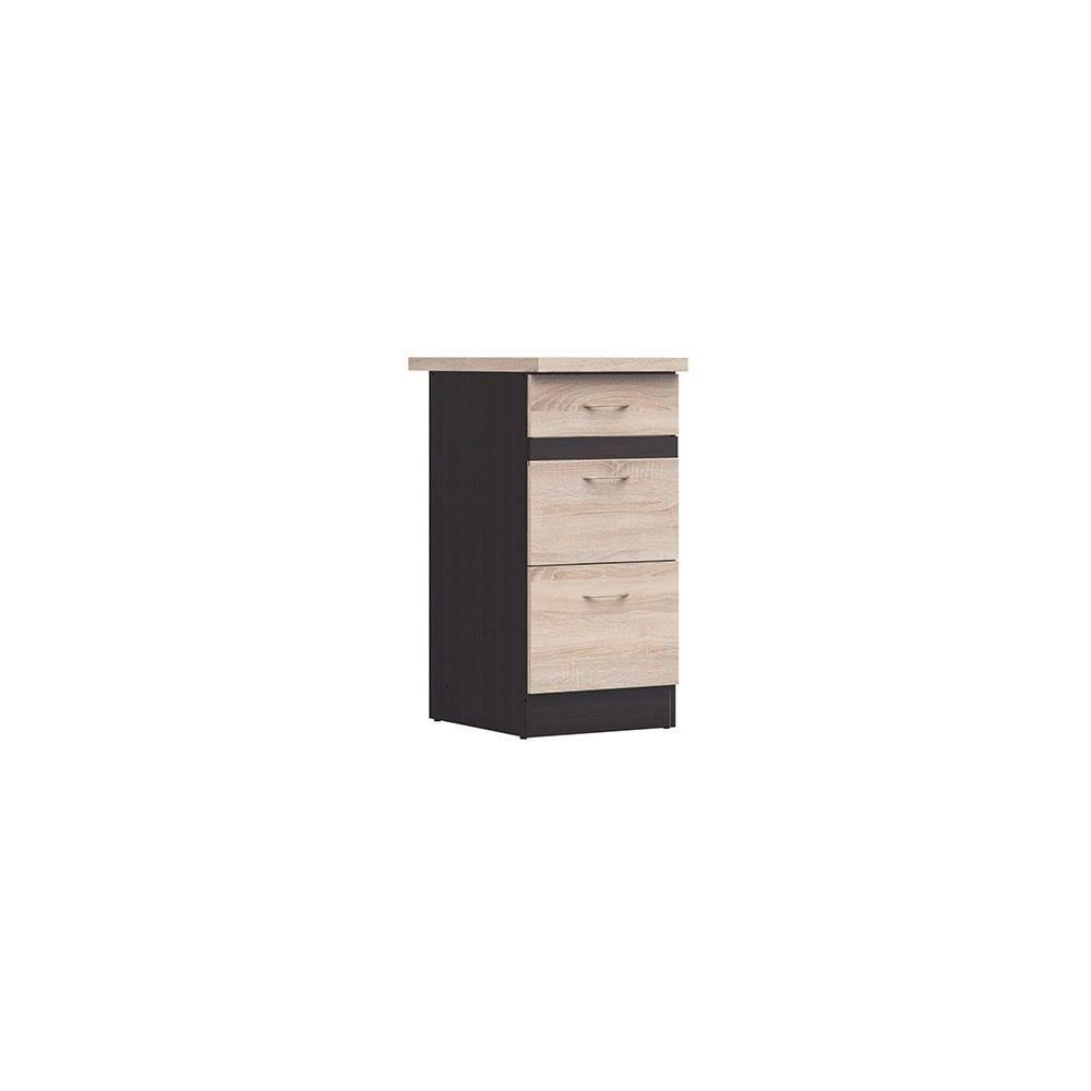 JUNONA Meuble bas de cuisine 40 cm - 3 tiroirs - Plan de travail - Che