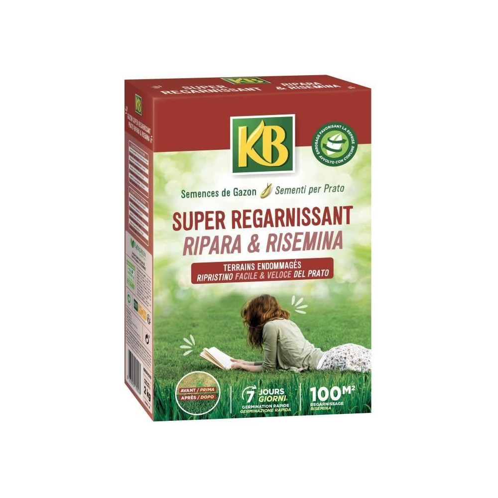 Semences Gazon KB KREGFAC100 - Super Regarnissant 2 kg - Pour terrains