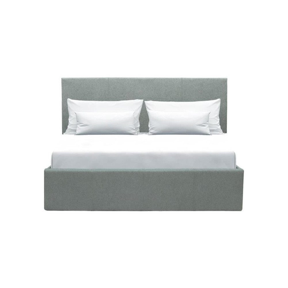 Lit coffre adulte MARTIN - Couchage 140x190 cm - Gris clair - Sommier
