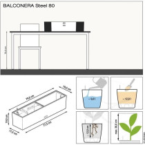 Pot de fleur LECHUZA Balconera Steel 80, gris perle satiné