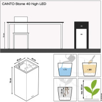 Pot de fleur LECHUZA Canto Stone Colonne 40 - kit complet LED, blanc q