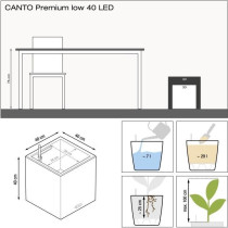 Pot de fleur LECHUZA Canto Premium Cube 40 - kit complet LED, anthraci