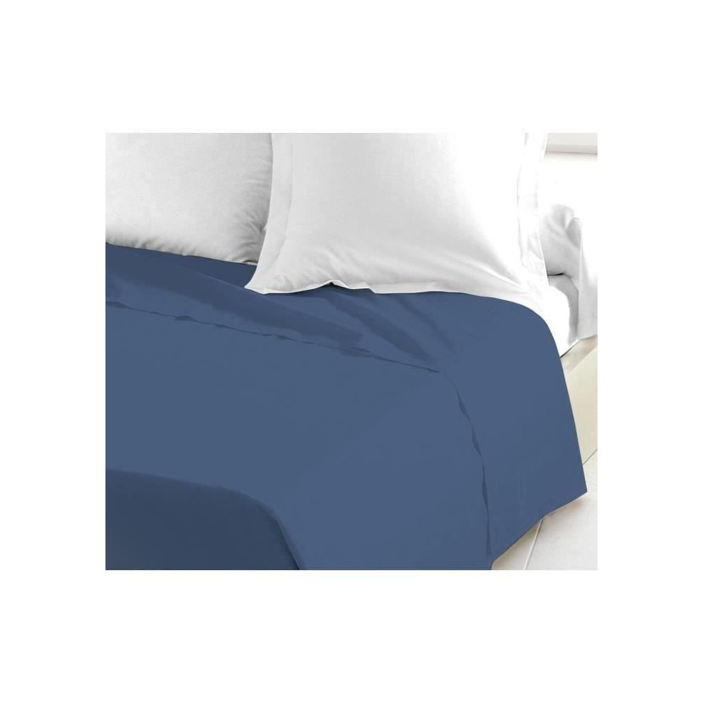 LOVELY HOME Drap plat - 180 x 290 cm - 100% coton - 1 personne - Bleu