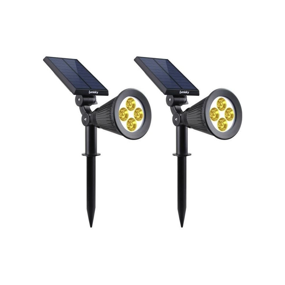 Lot de 2 projecteurs solaires a LED Spiky - LUMI JARDIN - 200 Lumens -