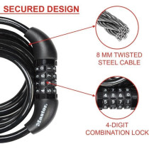 Antivol Vélo - MASTER LOCK - 8221EURDPRO - Câble torsadé 1,8m - Com