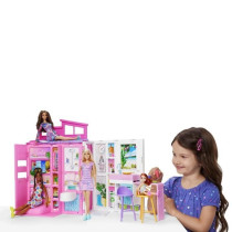 Barbie-Maison de vacances-Coffret et poupée, 4 zones et 11 accessoi