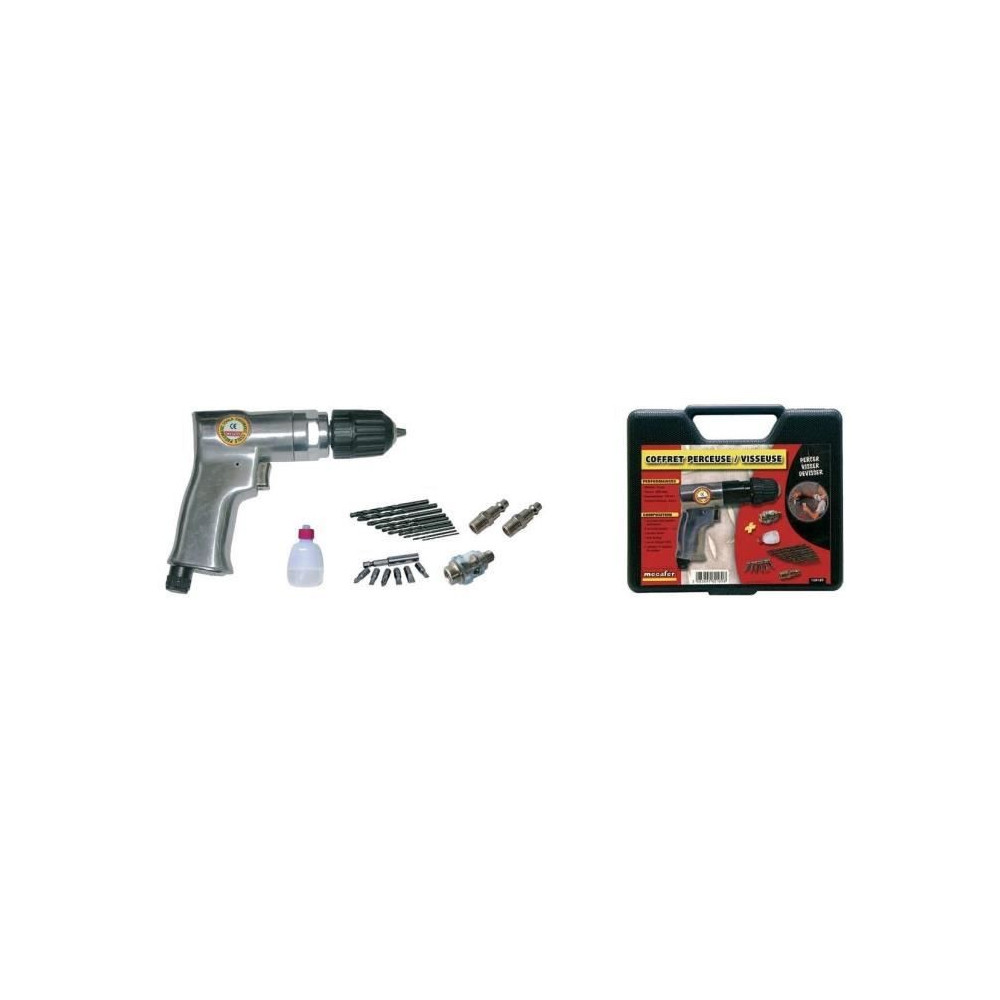 MECAFER Perceuse et serreuse pneumatique - mandrin 10mm + 10 forets HS