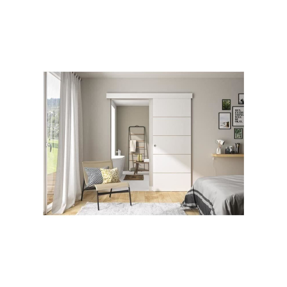 OPTIMUM - Kit porte coulissante + rail + bandeau Atelier - H.204xL.83x