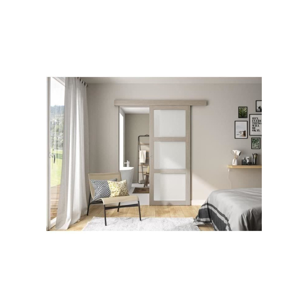 OPTIMUM - Kit porte coulissante 3 carreaux + rail + bandeau Vérone -
