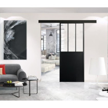 OPTIMUM - Kit porte coulissante + rail + bandeau Atelier - H 204 x L 7