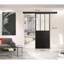 OPTIMUM - Kit porte coulissante + rail + bandeau Atelier - H 204 x L 7