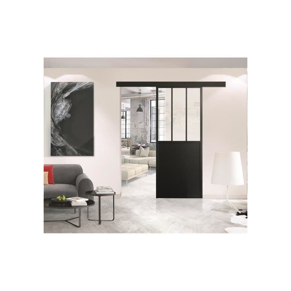 OPTIMUM - Kit porte coulissante + rail + bandeau Atelier - H 204 x L 9
