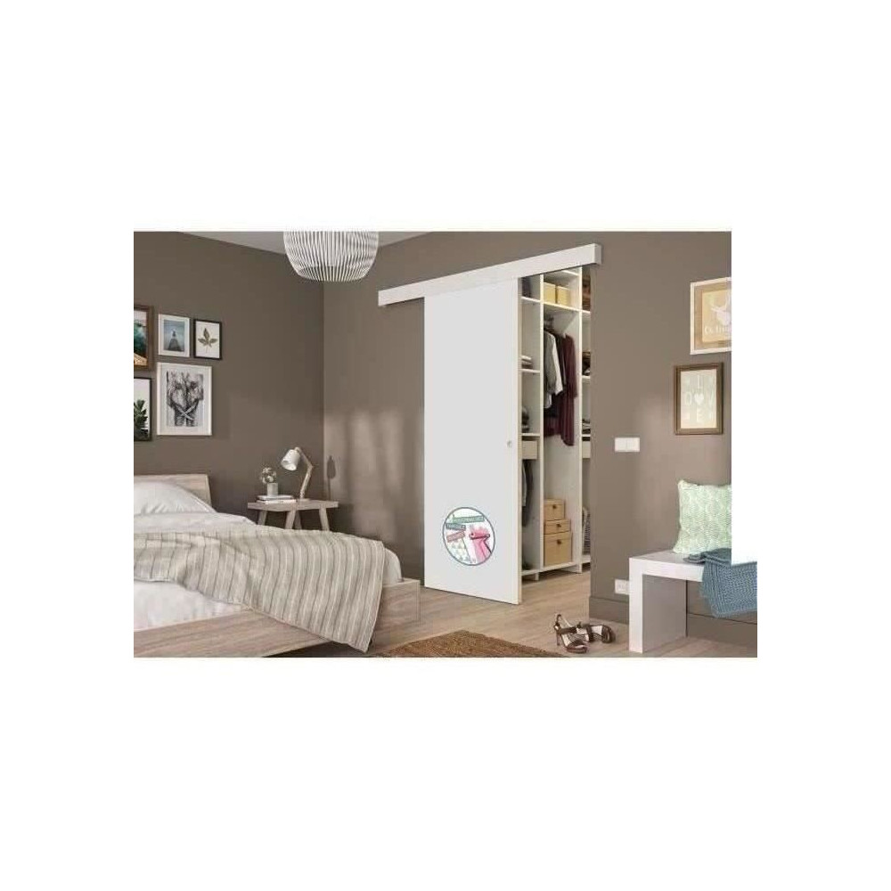OPTIMUM Kit porte coulissante décor blanc - rail 2 amortisseurs + cac