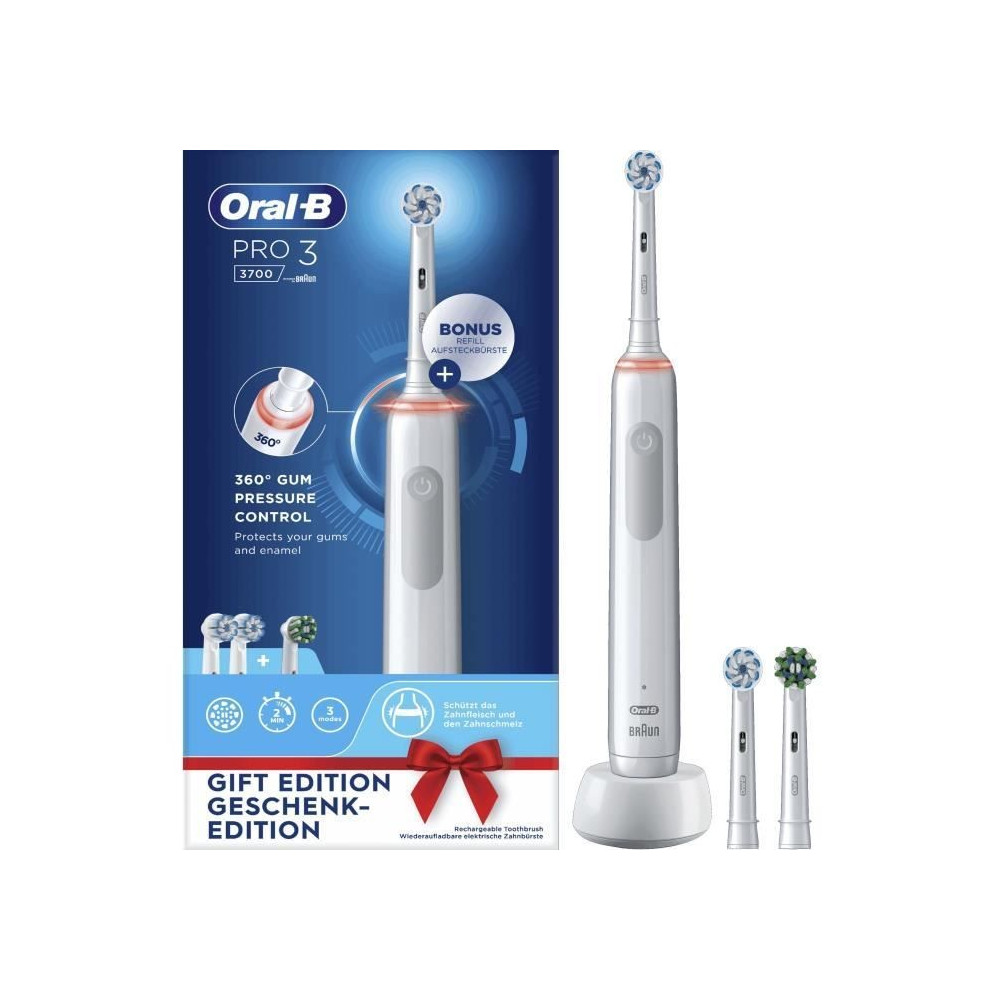 Brosse a dents électrique ORAL-B Pro 3 - 3 brossettes incluses - blan