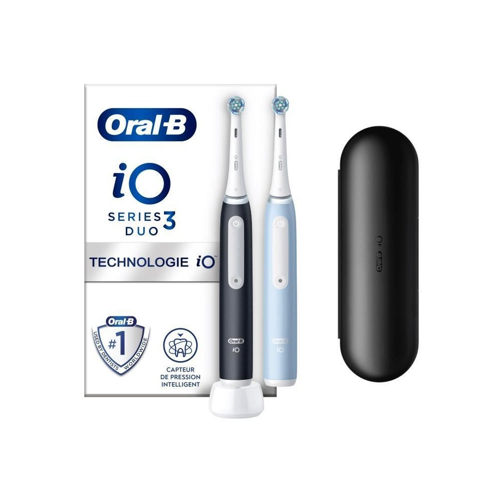 Oral-B iO 3 Lot De 2, Brosses a Dents Électriques Noire et Bleue, 2 B