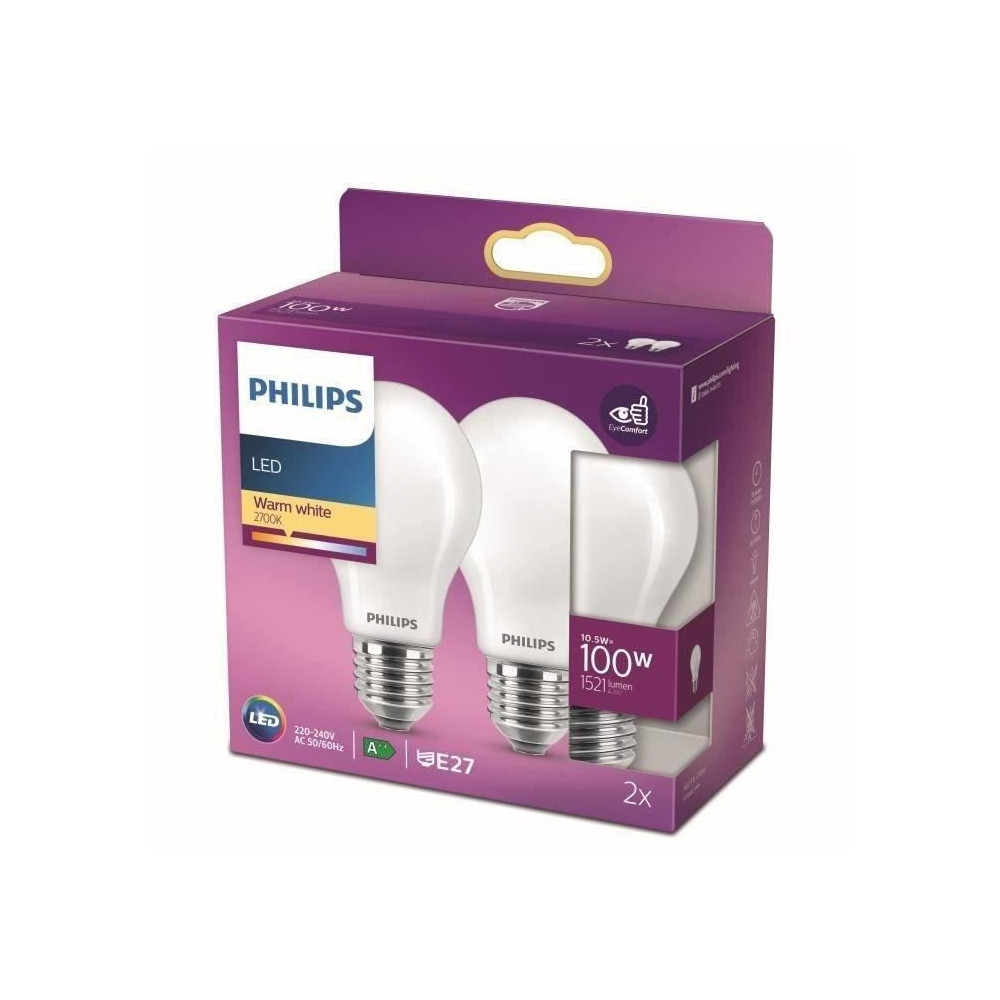 Philips ampoule LED Equivalent100W E27 Blanc chaud non dimmable, verre