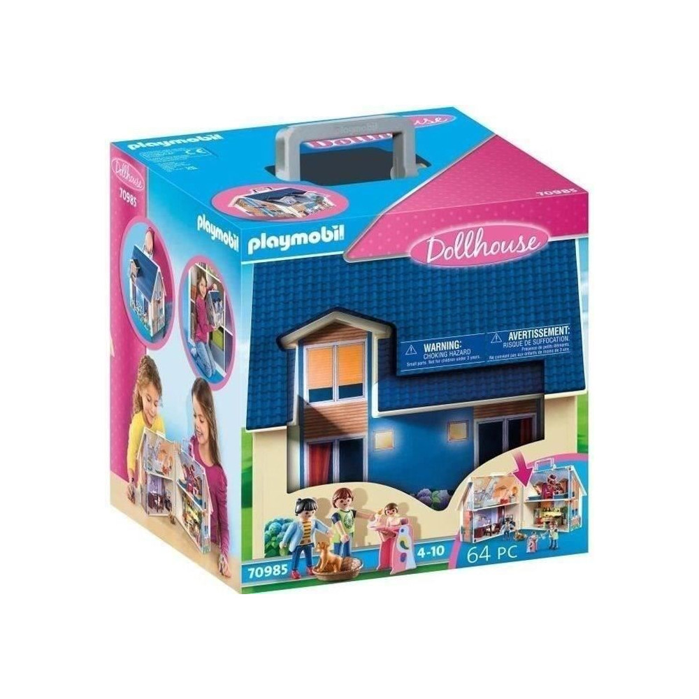 PLAYMOBIL 70985 Maison Transportable Bleue, 3 personnages, Accessoires