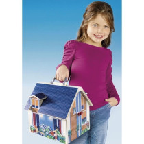 PLAYMOBIL 70985 Maison Transportable Bleue, 3 personnages, Accessoires