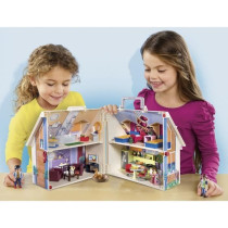 PLAYMOBIL 70985 Maison Transportable Bleue, 3 personnages, Accessoires