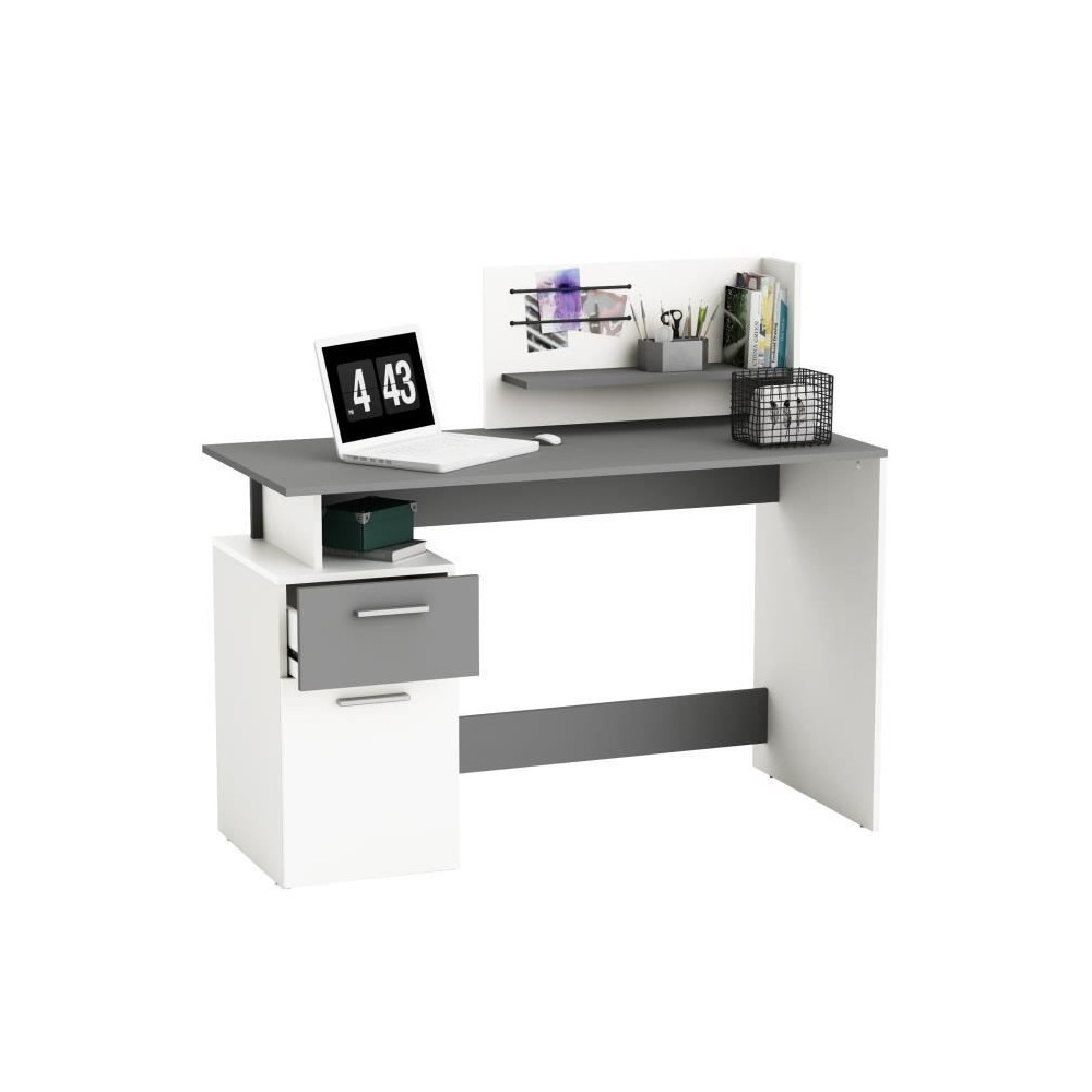 Bureau droit - Blanc et gris - Contemporain - L 121,5 x H 109,7 x P 55