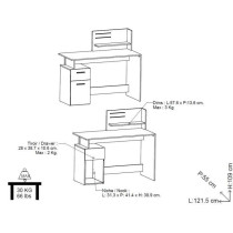 Bureau droit - Blanc et gris - Contemporain - L 121,5 x H 109,7 x P 55