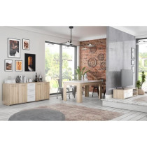Ensemble Meuble TV Buffet 179cm & Table fixe 160cm - Pilvi - Chene Son