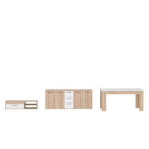 Ensemble Meuble TV Buffet 179cm & Table fixe 160cm - Pilvi - Chene Son