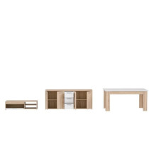 Ensemble Meuble TV Buffet 179cm & Table fixe 160cm - Pilvi - Chene Son