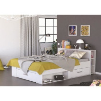 DEMEYERE Lit adulte contemporain blanc perle + tete de lit - l 160 x L