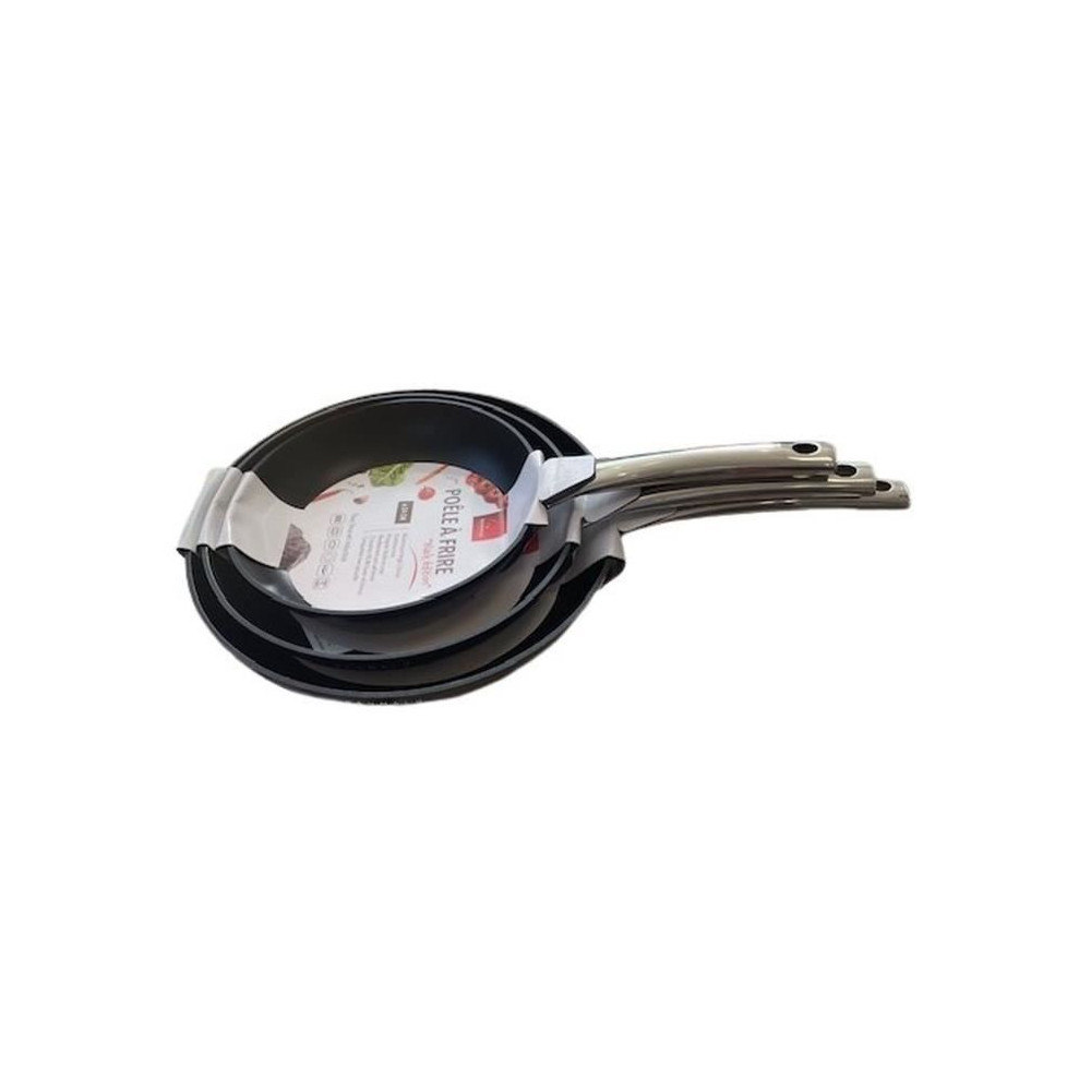 Lot de 3 poeles - BAUMALU - Black edition - 24 / 28 / 32 cm - Aluminiu