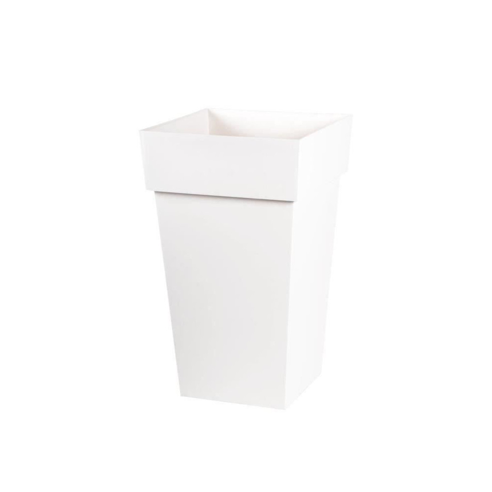 EDA Pot de fleur haut carré Toscane - 39 x 39 x H 65 cm - 62 L - Blan