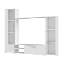 Meuble TV paroi PILVI - Particules mélaminé -Décor blanc mat - port