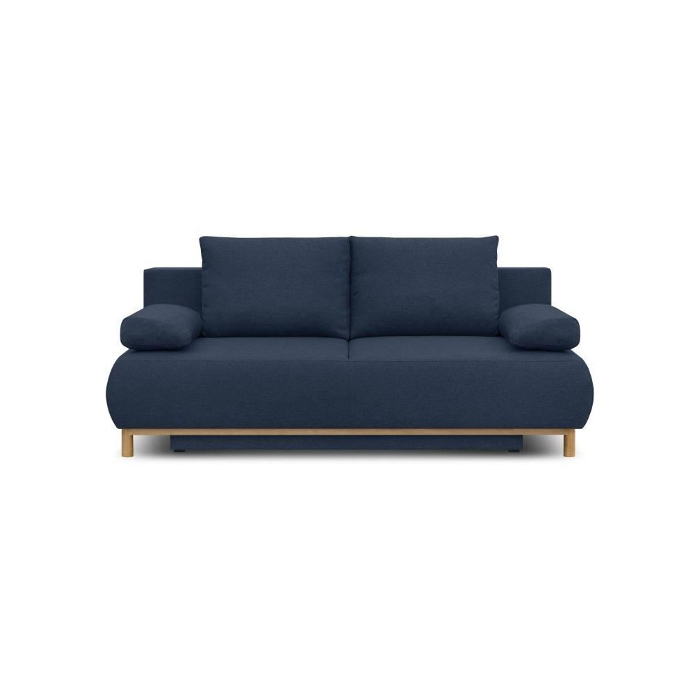 Banquette convertible 3 places MIKA - Tissu bleu foncé - Coffre de ra