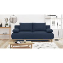 Banquette convertible 3 places MIKA - Tissu bleu foncé - Coffre de ra