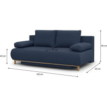 Banquette convertible 3 places MIKA - Tissu bleu foncé - Coffre de ra