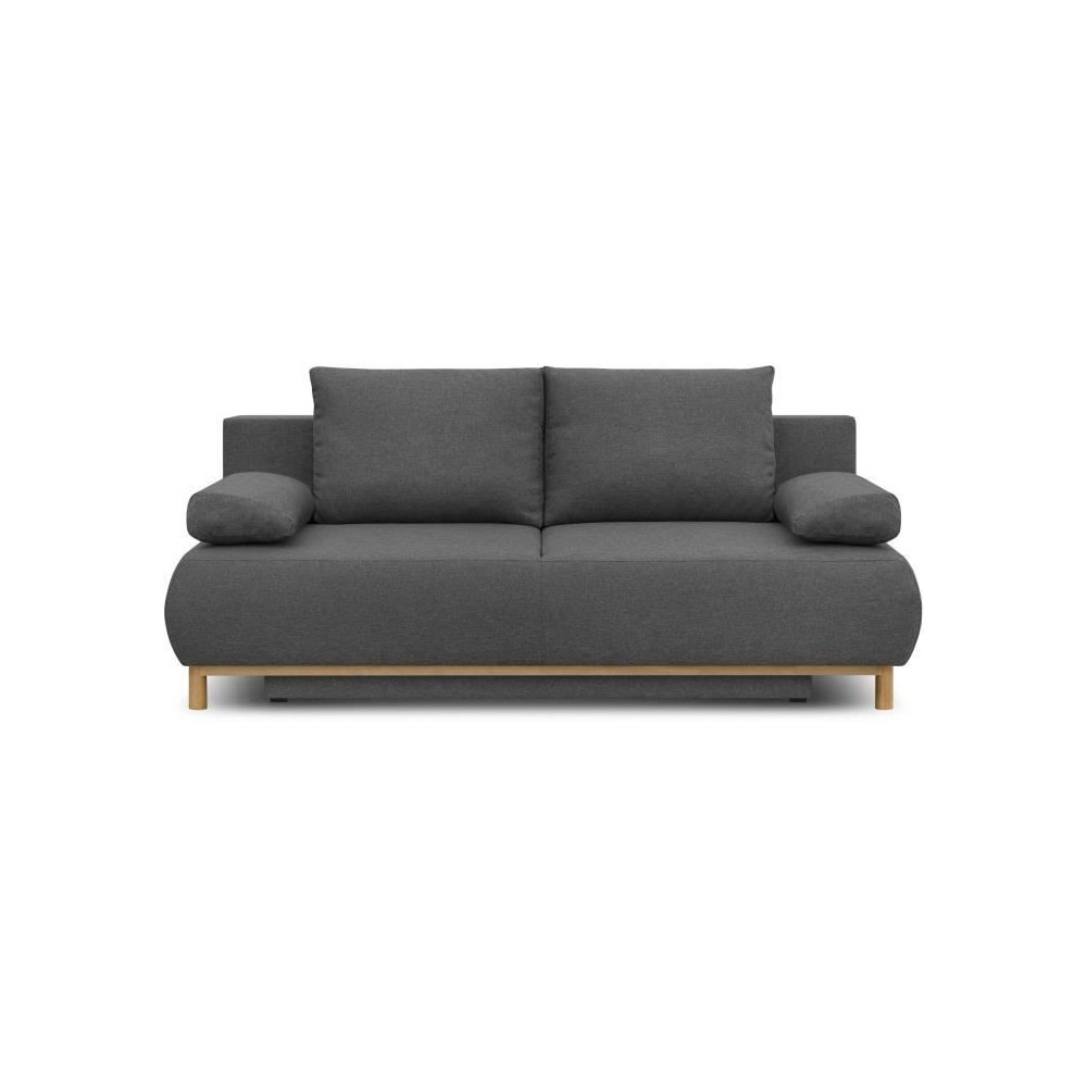 Banquette convertible 3 places MIKA - Tissu gris - Coffre de rangement