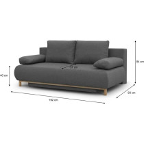 Banquette convertible 3 places MIKA - Tissu gris - Coffre de rangement