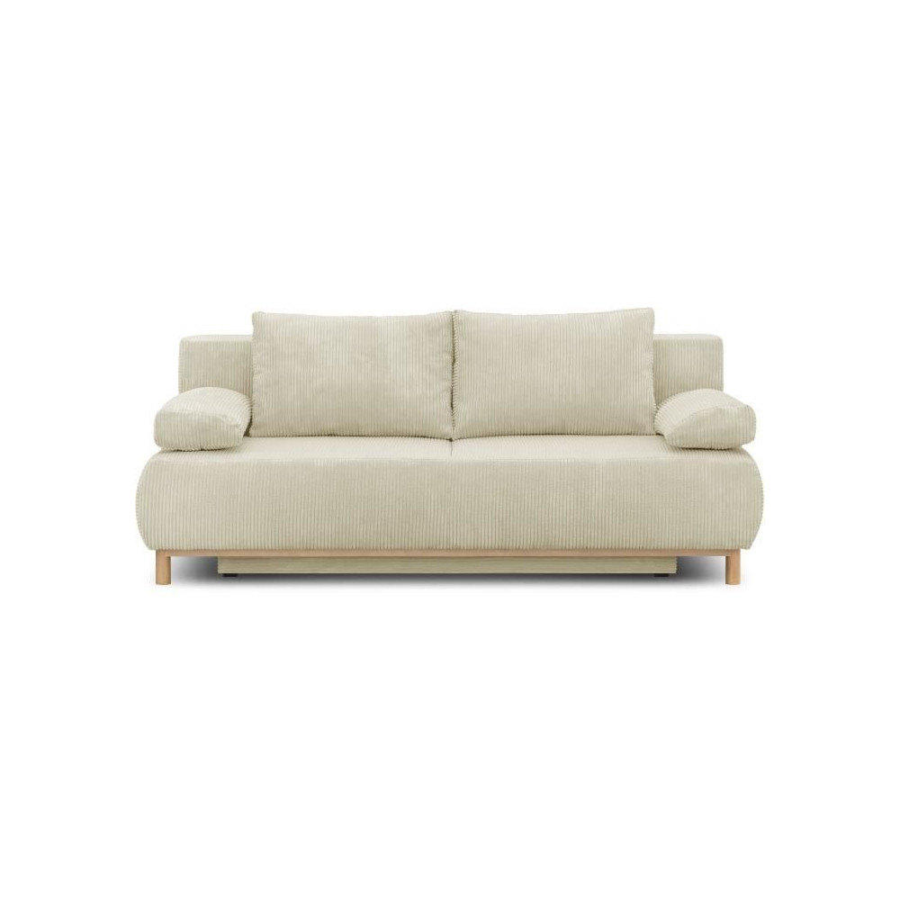Banquette convertible 3 places MIKA - Velours côtelé Beige - Coffre