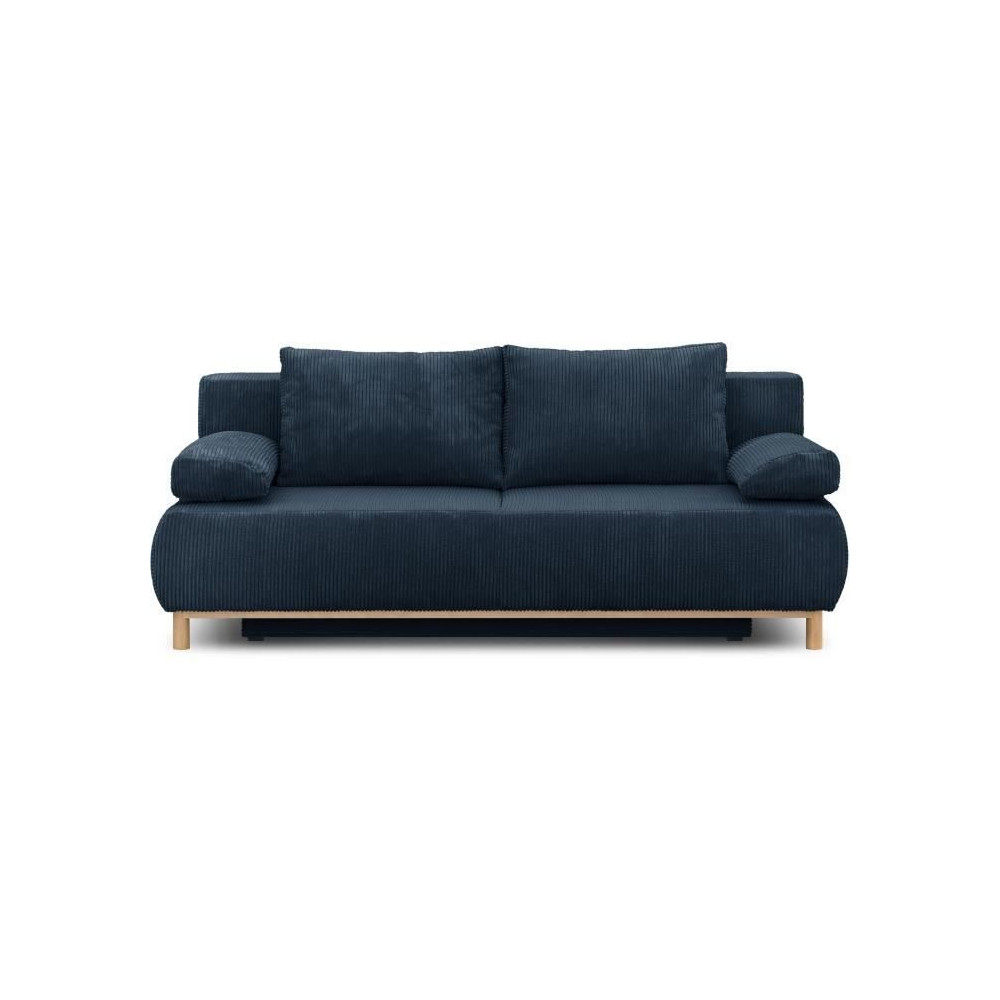 Banquette convertible 3 places MIKA - Velours côtelé bleu foncé - C